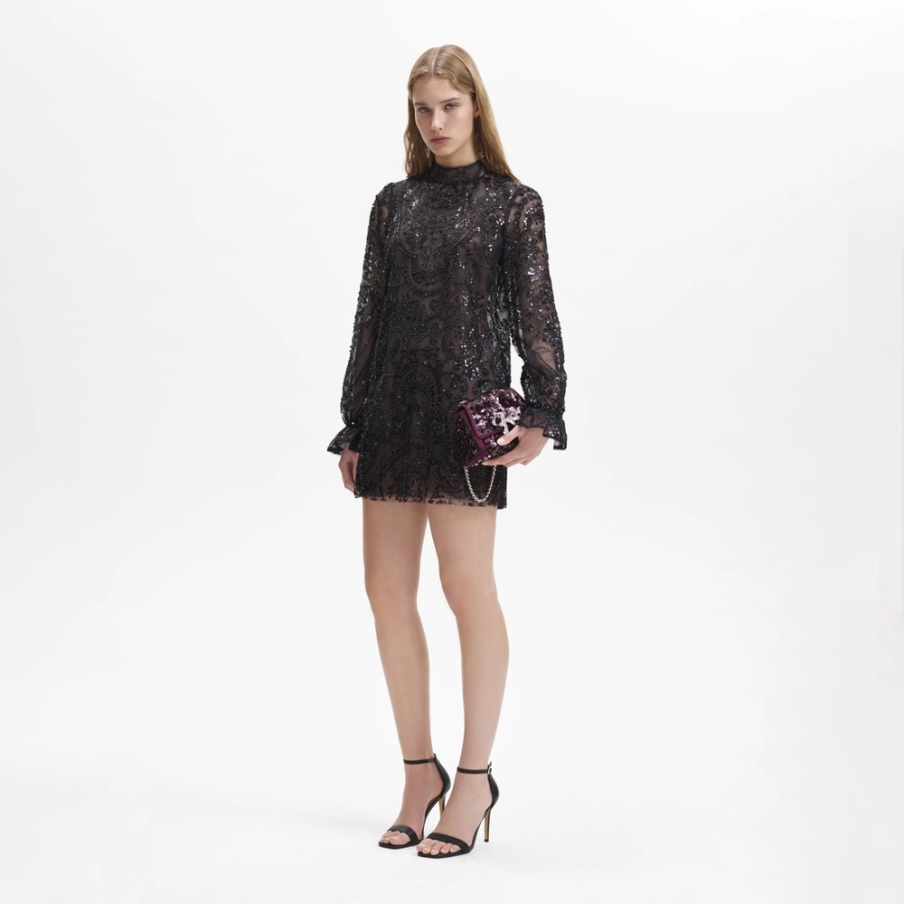 Self portrait, black, paisley, sequin, mini dress - Picture 3 of 5
